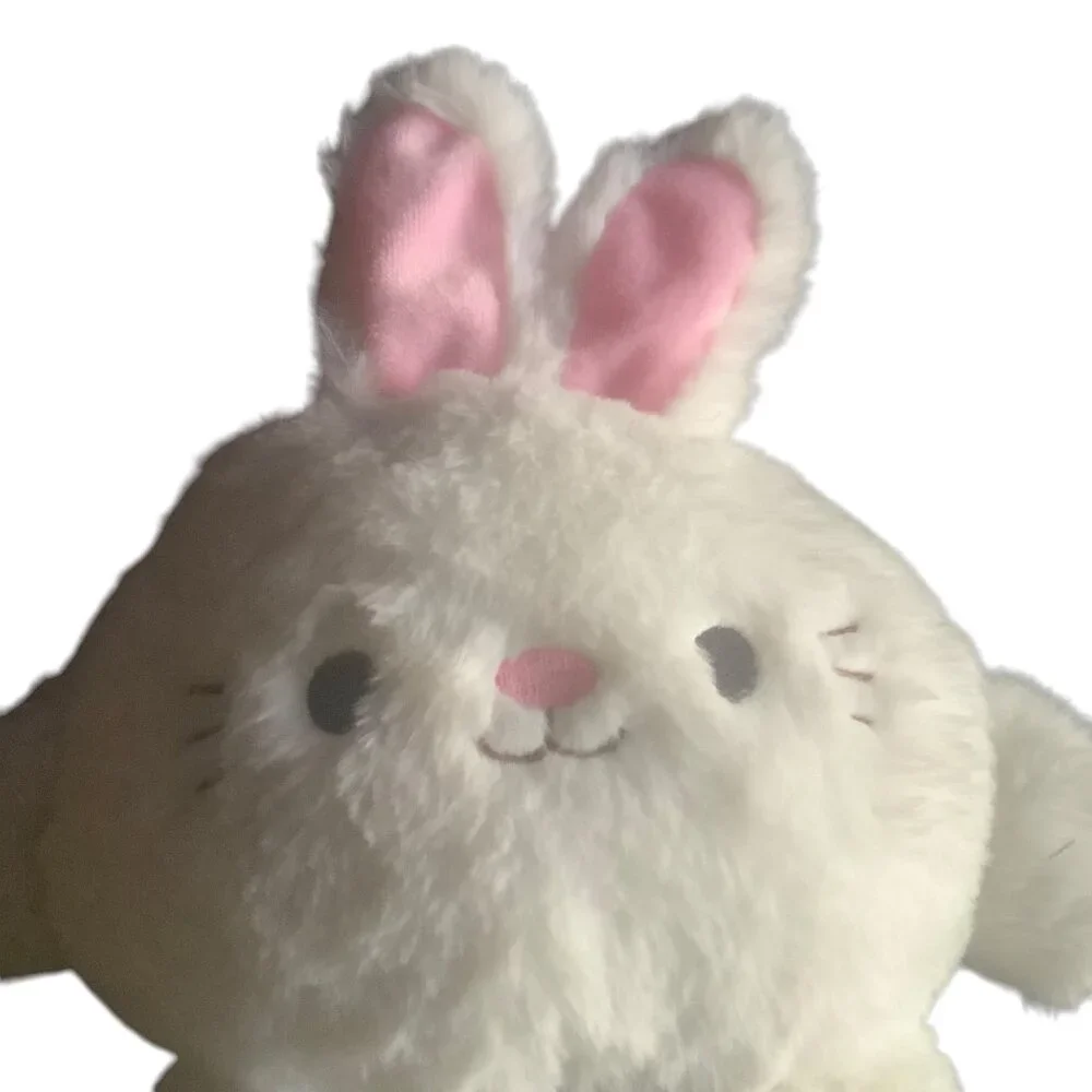 Round Plush White Rabbit Easter Basket Bunny Stuffed Animal Toy 10